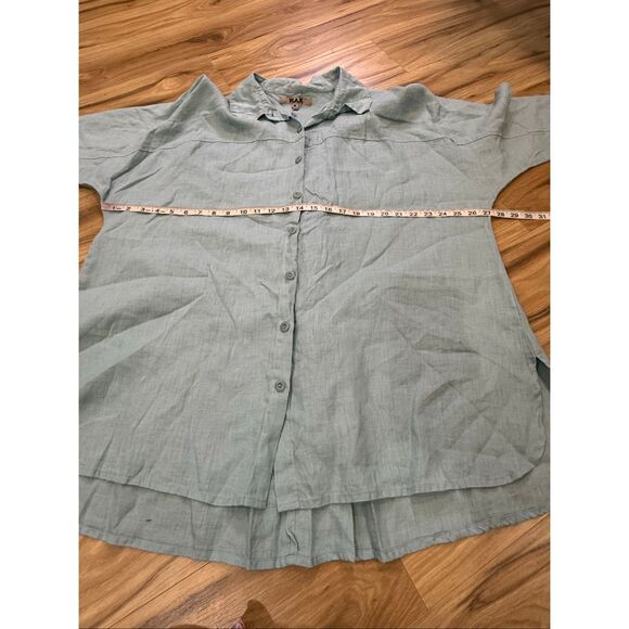 Flax linen blue button front shirt relaxed fit boho size medium - Picture 7 of 8